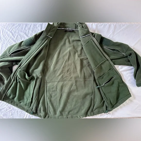 Baerskin Tactical Fleece Hoodie Jacket Men’s Large Green Full Zip Pockets - Picture 3 of 9